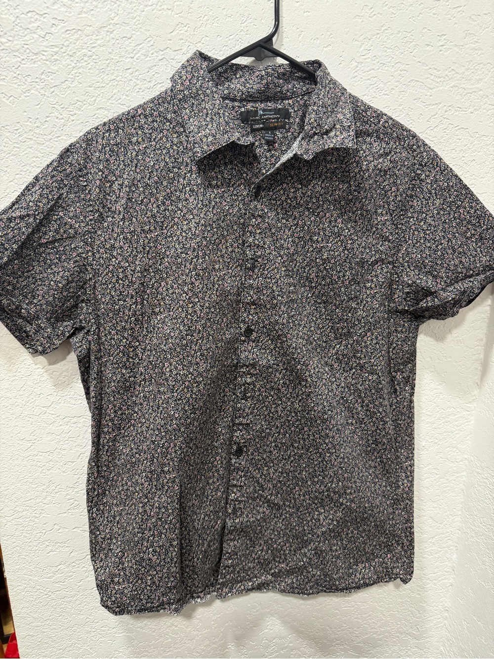 Marc Anthony Black Micro Floral Short-Sleeve Button-Up Shirt